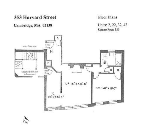 Floor plan for 1 bed, 1 bath, 584 sqft